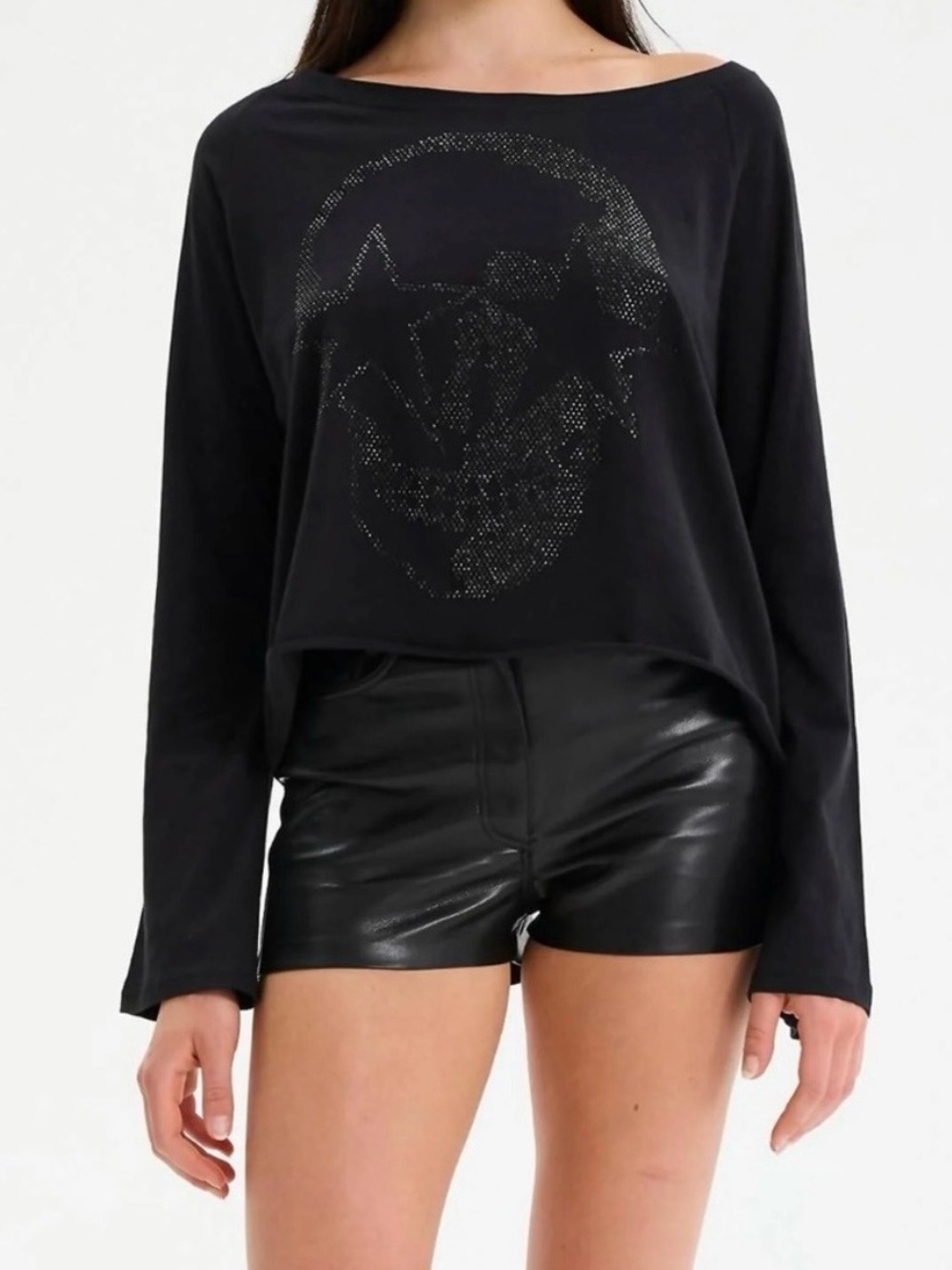 NWT CHRLDR Black Long Sleeve Studded Skull Star Anita
Top, XS
